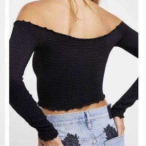 Free People Black Long Sleeve Off the Shoulder Cropped Top Size XS